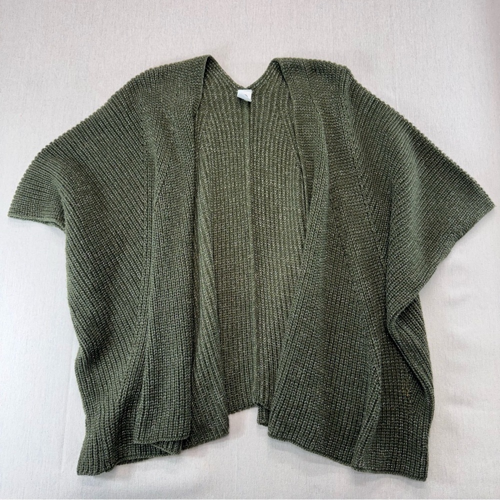 Akema and Kin for Anthropologie Evelyn Chunky Metallic Olive Green Knit Cardigan